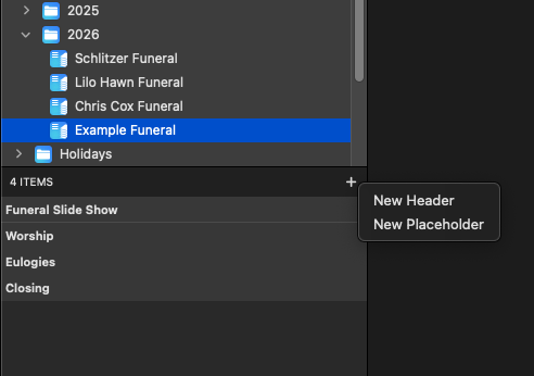 Add headers to organize funeral
